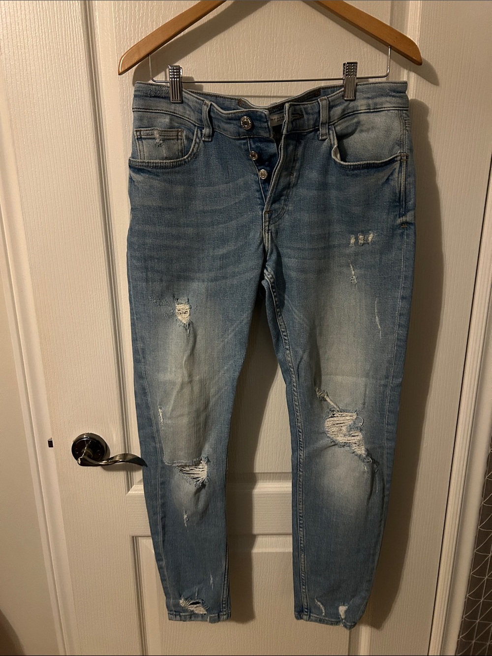 Zara Light Blue Distressed Boyfriend Jeans